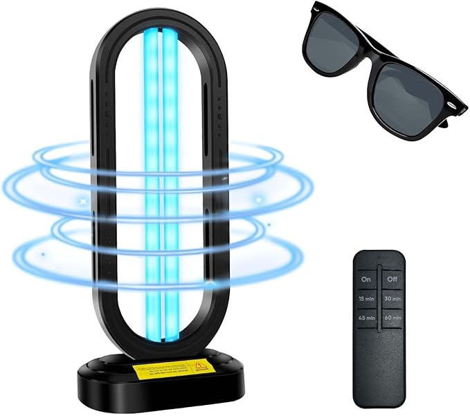 UV Light Sanitizer,4-Speed Timing and Remote Control UVC Home Disinfection Device,Portable Ultraviolet Light Sanitizer for Dust Mites,UV Lamp for Whole Room,Black-Ruum Studio Home