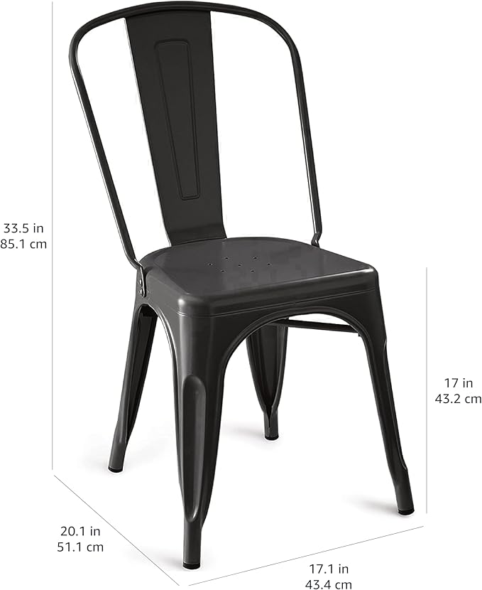 Amazon Basics Metal Dining Chairs, Matte Black, 1 Count (Pack of 4)-Ruum Studio Home
