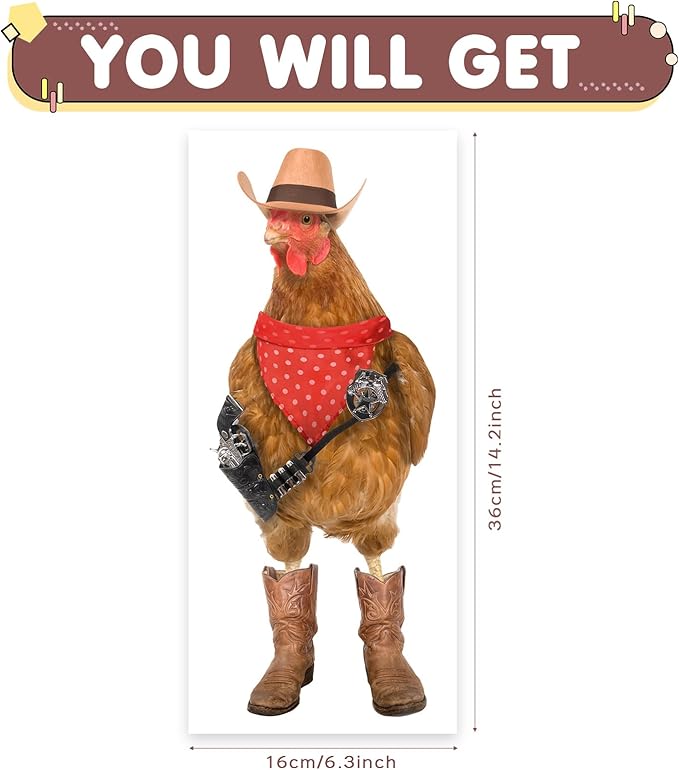 Cool Cowboy Chicken Wall Stickers Peel and Stick, Chicken Lover Gifts Window Stickers Removable, Funny Farm Chicken Wall Decals Decor, Weird Gifts for Friends-Ruum Studio Home