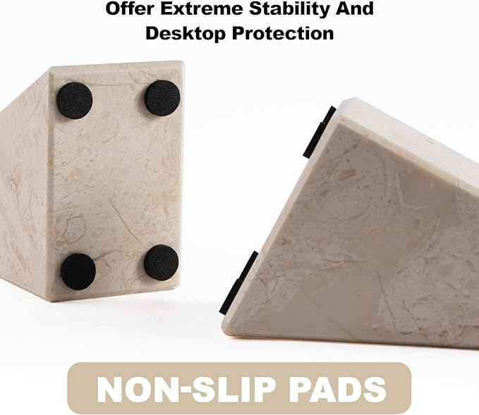 Marble Book Ends Decorative, Unique Bookends for Shelves, Bookends to Hold Heavy Books, Durable Book Holder Stopper for Home Office Desk Bookshelf Decoration, Turkey Natural Marble, Set of 2-Ruum Studio Home