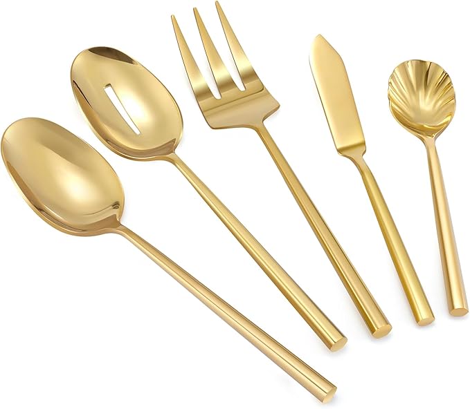 Silverware 45-Piece Gold Flatware Set with Serving Utensils Stainless Steel Thick Heavy Mirror Polished Cutlery Set for Wedding Hotel Restaurant, Service for 8-Ruum Studio Home