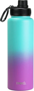 DRINCO Stainless Steel Water Bottle Spout Lid Vacuum Insulated Double Wall Water Bottle Wide Mouth (40oz 32oz 22oz 18oz 14oz) Leak Proof Keep Cold Sport Camping Hiking (40 oz, 40oz Ombre Fuchsia Teal)-Ruum Studio Home
