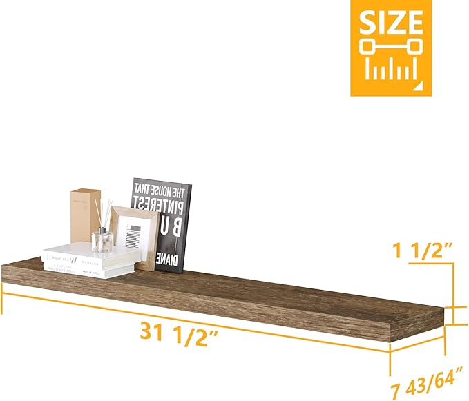 BAMEOS Floating Shelves,Wall Mounted Wooden Shelves with Invisible Brackets Set of 2, Hanging Wall Shelves Decoration for Bedroom, Bathroom, Living Room and Kitchen-Ruum Studio Home