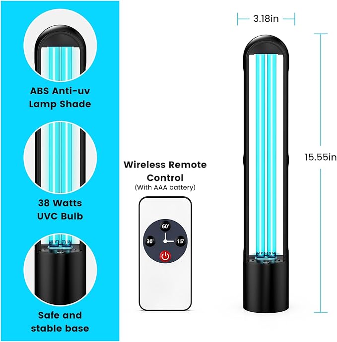 UV Light Sanitizer, Ultraviolet Lamp with Remote Control for Bed Bugs and Dust Mites, Home Disinfection Device UV Lamp for Home, Room & Kitchen, Ultraviolet Light with 3 Speed Timings-Ruum Studio Home