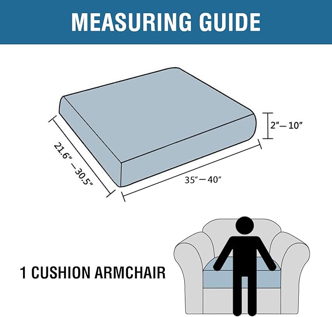 H.VERSAILTEX Super Stretch Individual Seat Cushion Covers Sofa Covers Couch Cushion Covers Slipcover Sets Thick Jacquard Textured Twill Fabric (1 Piece Chair Cushion Cover, Grey)-Ruum Studio Home