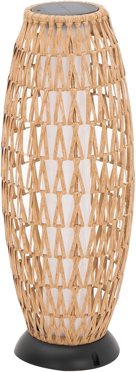 Large Patio Solar Powered Lantern for Garden Outdoor Decorative Floor Lamp Water-Resistant Wicker Lights for Deck Backyard-Ruum Studio Home
