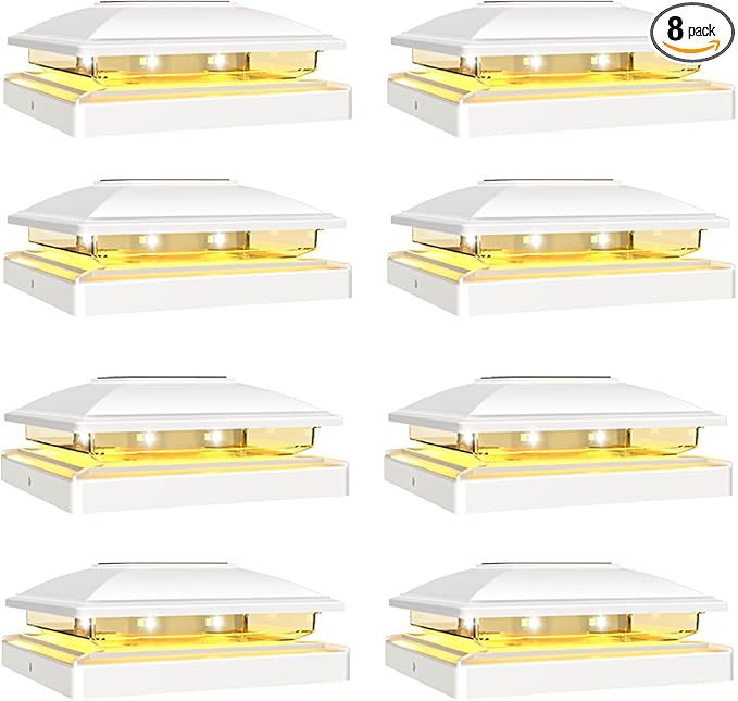 VOLISUN Solar Post Cap Light Outdoor,Solar Fence - Post Lights Waterproof for 4x4/5x5/6x6 Wooden/Vinyl Post,White Deck Cap Light Solar Powered with Warm White for Garden/Patio/Porch 8pack-Ruum Studio Home
