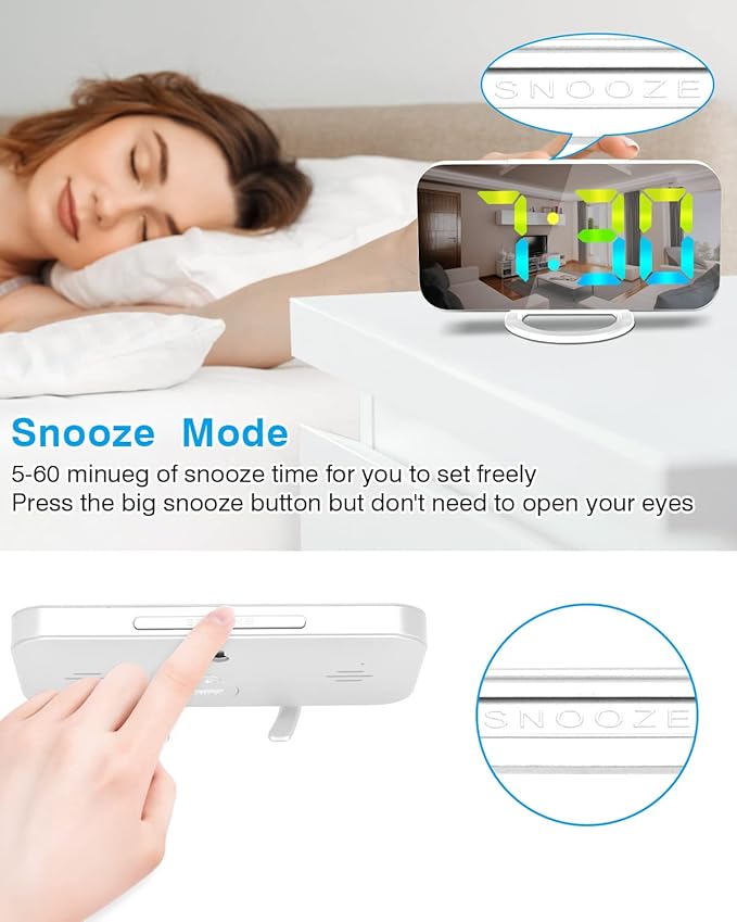 SZELAM Digital Alarm Clock,LED RGB Colorful Clocks,with Mirror Surface Large Display,2 USB Charger Ports,Auto Dimming,Modern Desk Clock for Bedroom Home Office Decor- White-Ruum Studio Home