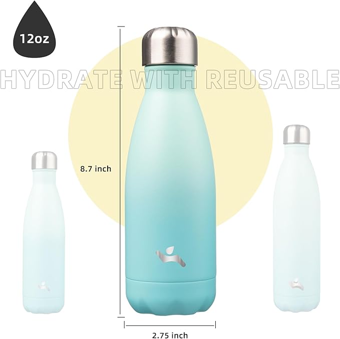 Insulated Water Bottles,12 oz Double Wall Stainless Steel Vacumm Metal Flask for Sports Travel,Mint-Ruum Studio Home