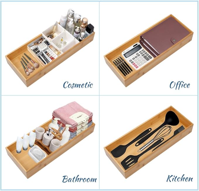 Bamboo Drawer Organizer - Kitchen Utensil Organizer Silverware Tray Cutlery Holder，Office Desk Supplies and Accessories (12x3x2.6 inch)-Ruum Studio Home