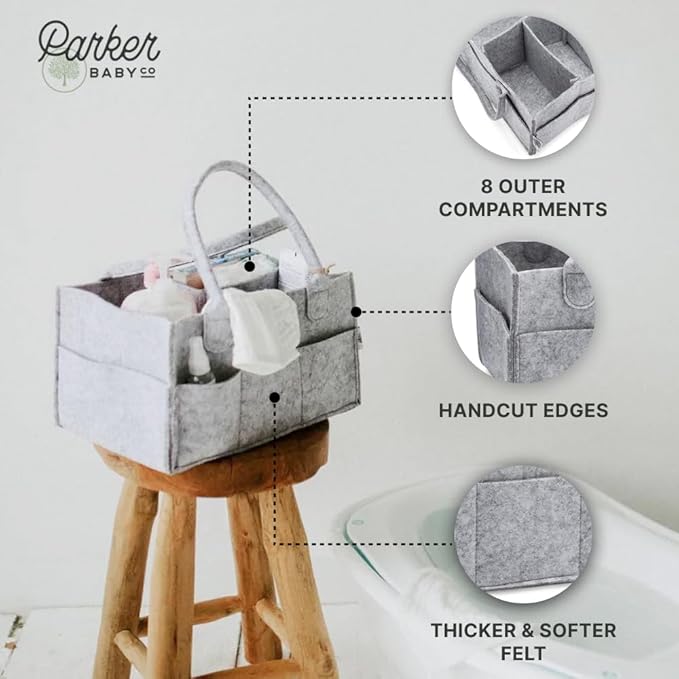 Parker Baby Diaper Caddy - Nursery Storage Bin and Car Organizer for Diapers and Baby Wipes - Gray, Regular-Ruum Studio Home