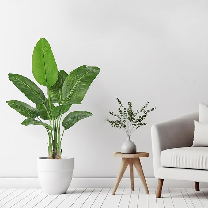 Lifelike Bird of Paradise Silk Artificial Plant Faux Banana Leaf Tree for Home Decor - Perfect Indoor Floor Plant with 9 Trunks (1, Black Planter, 4 FT)-Ruum Studio Home