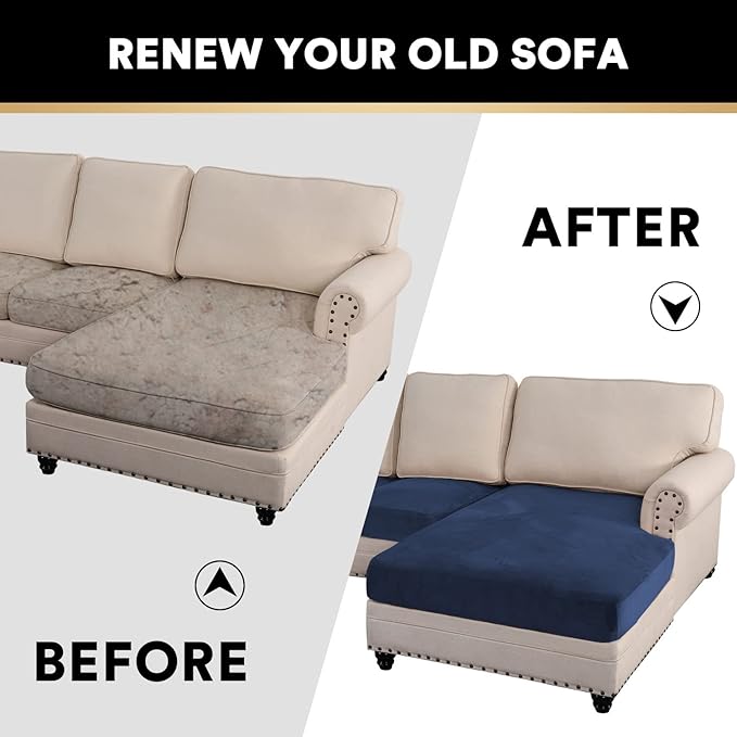 PrinceDeco Sectional Couch Covers 3 Pieces Velvet Sofa Covers L Shape Soft Couch Covers for Sectional Sofa Corner Sofa Cover Couch Cover for Dogs Washable (2 Seater + 1 Chaise,Navy)-Ruum Studio Home