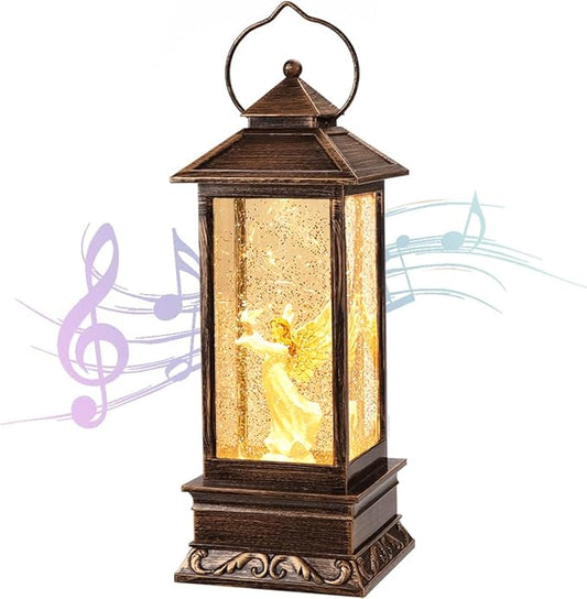 Christmas Decorations Snow Globe Lantern,Christmas Lantern with 8 Christmas Theme Music,Christmas Snow Globe Gifts Water Glittering Swirling Christmas Home Decoration（Dove Angel）-Ruum Studio Home