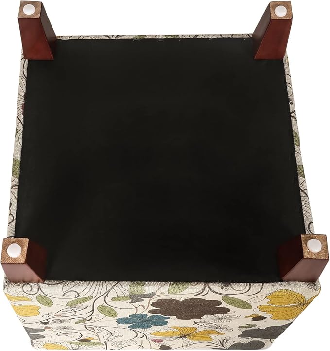 Adeco 18 Inch High Cube Ottoman Storage, Floral Printed Linen Chair Foot Stools, Upholstered Vanity Stool with Hinged Lid, Solid Wood Legs-Ruum Studio Home