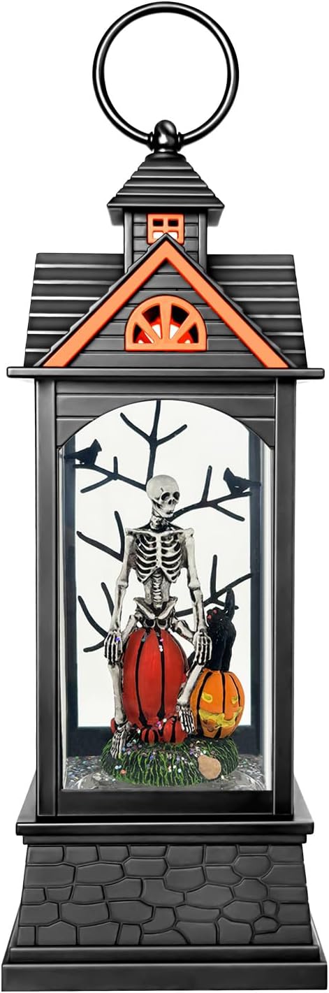 Halloween Snow Globe Lantern, Spooky Ghost Halloween Decor, Plug-in & Battery Operated Snow Globes for Halloween Decorations Indoor-Ruum Studio Home