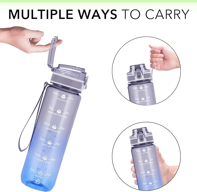 32oz Motivational Water Bottles with Time Marker & Fruit Strainer, Transparent Gradient Color Water Bottle with Times to Drink, Leakproof & BPA Free, Reusable Bottle with Strap (No Straw)-Ruum Studio Home