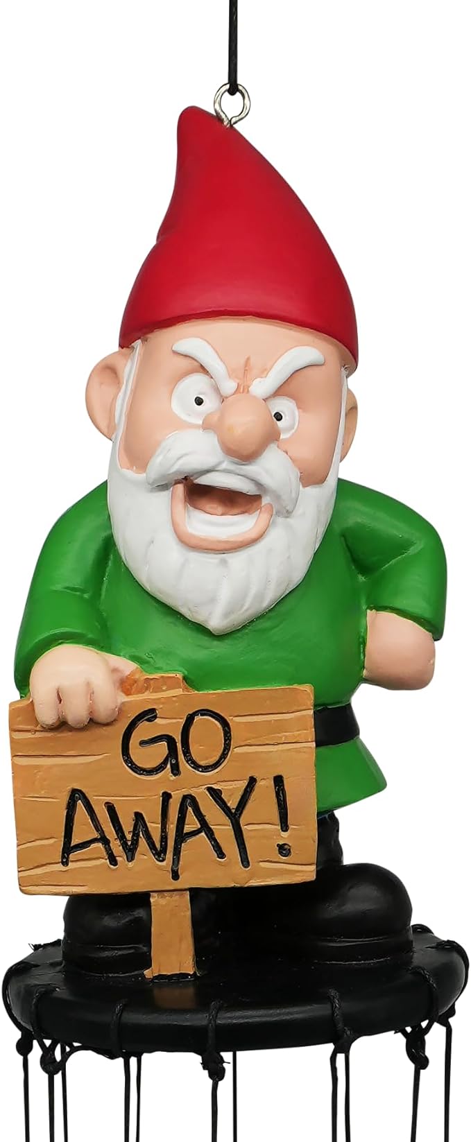 Funny Gnome Wind Chime for Garden or Porch – Peeved Garden Gnome Holding 'Go Away' Sign – Outdoor Yard Décor with Stainless Steel Tubes & Resin Mushroom Strikers – Hilarious Gift Idea-Ruum Studio Home