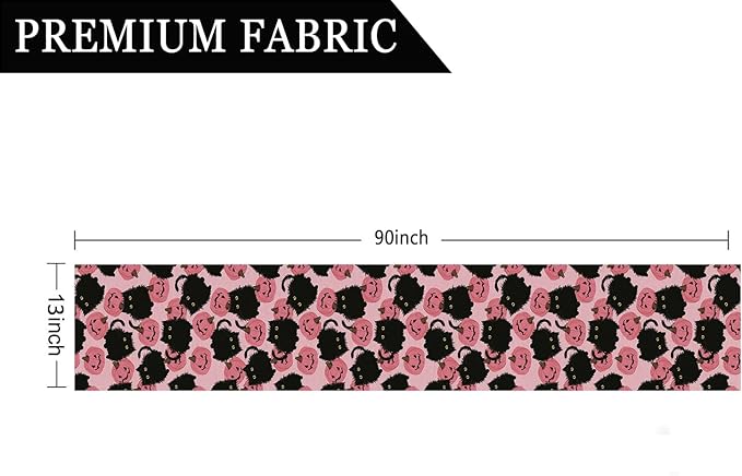 Halloween Table Runner Black Cat Pink Pumpkins Seasonal Kitchen Dining Table Home Outdoor Party Decorations 13x90 Inch-Ruum Studio Home