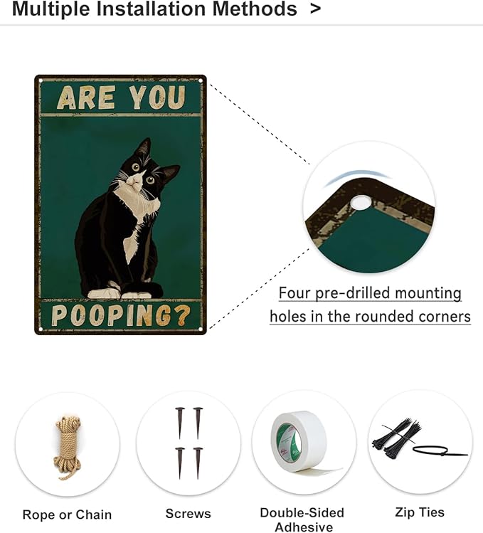 ALKB Bathroom Sign Tuxedo Cat Wall Decor Funny Metal Sign 8x12 Inch - Are You Pooping - Wall of Glory Decor Black Cat Sign-Ruum Studio Home