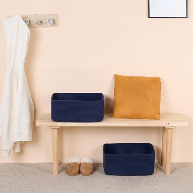 Large Storage Baskets for Shelves, Closet Organizers Bins for Clothes Blanket Towels, Baby Nursery, Toy Baskets Box, Woven Rope Baskets, 17 x 13 x 7.5”, 3 Packs Navy Blue-Ruum Studio Home