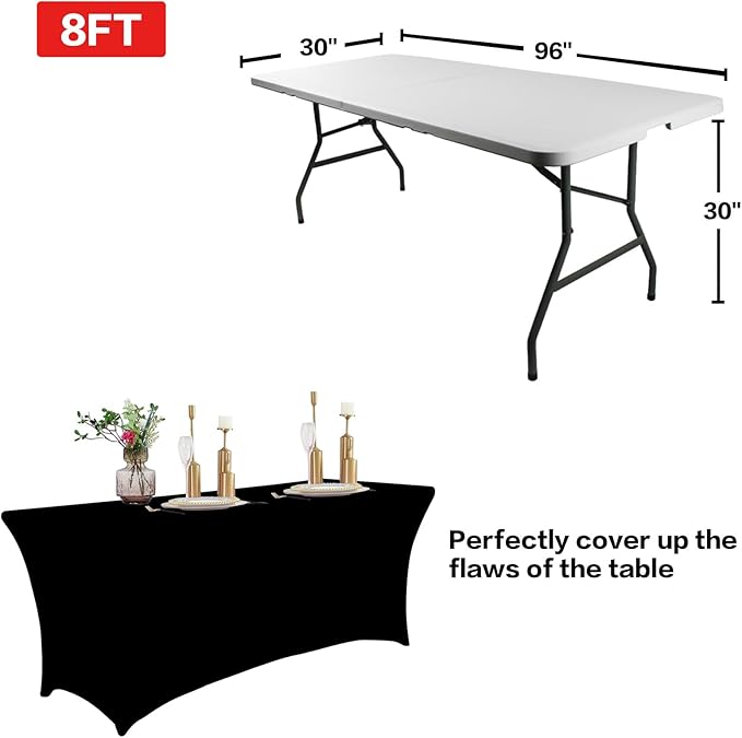IVAPUPU 8FT Spring Table Cloth for Rectangular Fitted Events Stretch Black Table Covers Washable Cover Spandex Tablecloth Protector for Party, Wedding, Cocktail, Banquet, Festival-Ruum Studio Home
