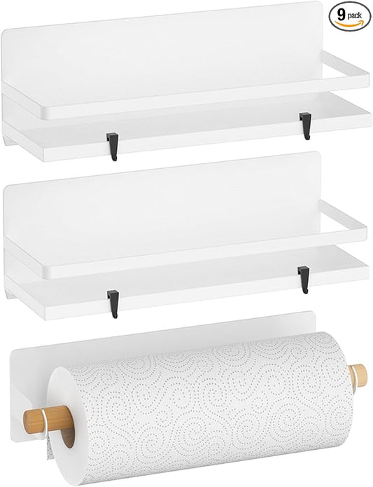 Magnetic Spice Rack for Refrigerator Moveable Magnetic Shelf Organizer with Paper Towel Holder Kitchen Refrigerator Storage Rack Fridge Magnet Organizer,White,3 Packs-Ruum Studio Home
