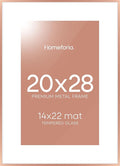Homeforia 20x28 Frame Rose Gold, High End Metal 20x28 Poster Frames with Mat 14x22 inch Photo, 20 x 28 Rose Gold Picture Frame Matted to 14 by 22 Print, 28x20 Frame, Tempered Glass, Wall Kit, Set of 1-Ruum Studio Home