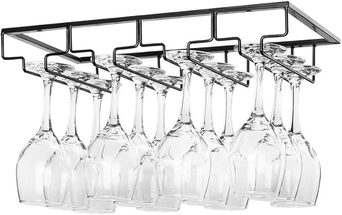 Wine Glass Rack Under Cabinet - Stemware Holder Metal Wine Glass Organizer Glasses Storage Hanger for Bar Kitchen Black 4 Rows-Ruum Studio Home
