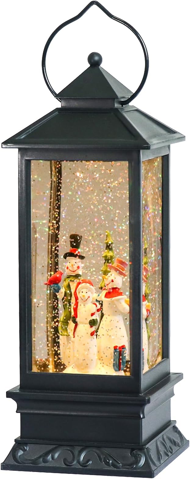 Eldnacele Singing Battery Operated Musical Lighted Christmas Snowman Water Glittering Swirling Snow Globe Lantern with Music Christmas Home Decoration and Gift, Snowman Family-Ruum Studio Home
