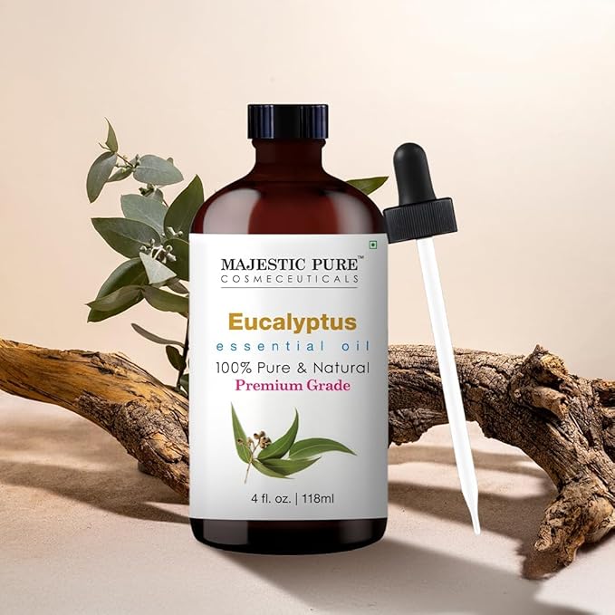 Majestic Pure Eucalyptus Essential Oil with Glass Dropper - Huge 4 Fl Oz - 100% Pure and Natural Eucalyptus Oil - Premium Grade Essential Oils for Diffuser, Aromatherapy, Soap and Candle Making-Ruum Studio Home