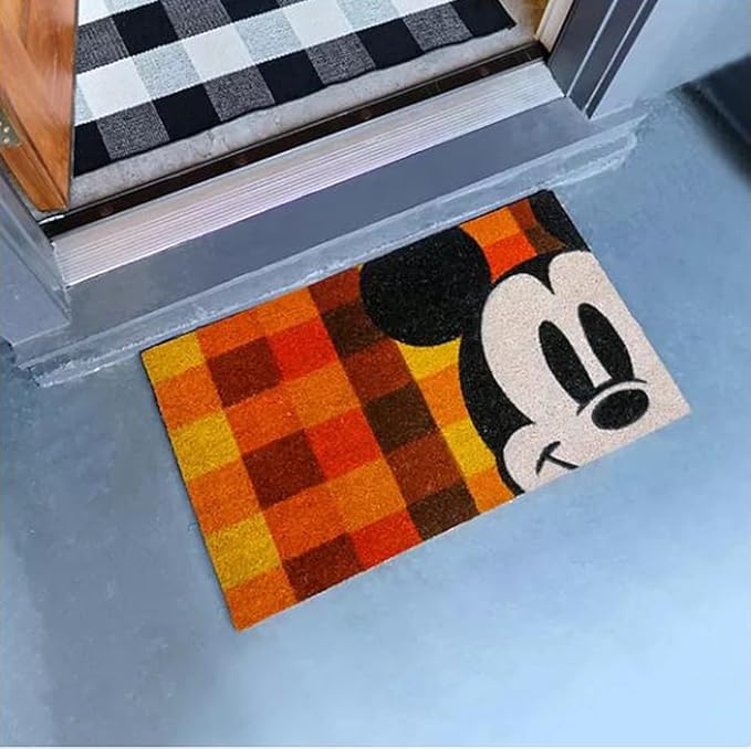 Gertmenian Disney Mouse Doormat Rug Front Door Coir Mat Welcome Home Indoor Outdoor Entryway Carpet, 2-Pack 20x34, Retro Mickey Hello Fall/Plaid-Ruum Studio Home