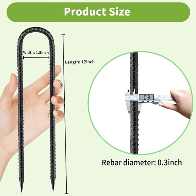 Rebar-Stakes-12-Inch, Ground Stakes Heavy Duty U-Hook Black Coated Anti-Rust Heavy Duty Ground Anchors for Garden Dog Fence Chicken Coop Christmas Decorations Deer Fence 4pcs-Ruum Studio Home