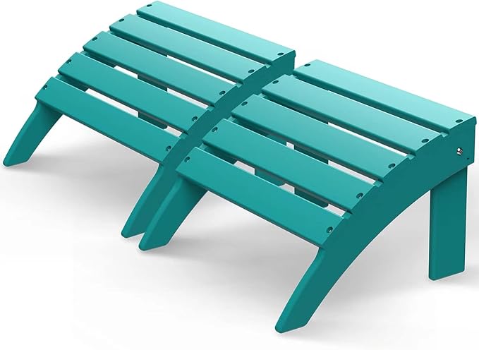 GREENVINES Adirondack-Ottoman | Set of 2 | HDPE Plastic | Outdoor Footrest | All Weather | Foot Rest | Foot Stool | Aqua | for Adirondack Chair | for Patio Backyard Pool-Ruum Studio Home