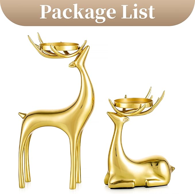 Sziqiqi Gold Reindeer Candle Holder for Pillar Candles Brass Reindeer Tealight Candle Holders Copper Deer Gift Christmas Decor for Table Centerpiece Living Room Mantle Decoration-Ruum Studio Home