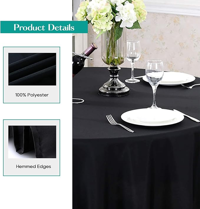 Surmente 132 inch Round Tablecloths -10 Pack Black Round Table Cloths, Polyester Fabric Table Covers for Wedding, Party, Banquet, or Restaurant-Ruum Studio Home