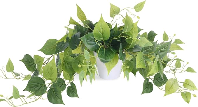 Tiita 1 Pack Fake Plants Artificial Scindapsus Aureus in Pots, Realistic Fake Greenery Potted Plants for Home Office Desk Window Sill Bathroom Bedroom Outdoor Indoor-Ruum Studio Home