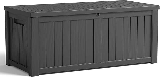 120 Gallon Resin Deck Box, Lockable Patio Outdoor Storage Box for Furniture, Garden Tools and Tools Storage, Waterproof Outside Storage Boxes - Black-Ruum Studio Home