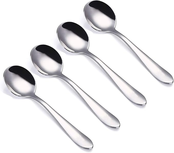 VANRA 4-Piece Children Spoons Round Stainless Steel Kids Dinner Spoons Child Silver Cutlery Set 5.8-inch (4 round spoons)-Ruum Studio Home