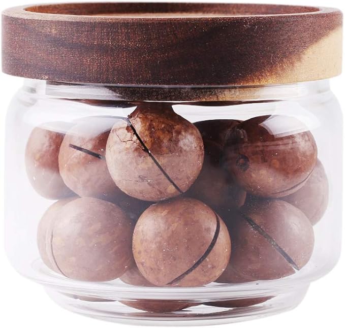 Glass Coffee Containers, 8.5 FL OZ/250 ml Kitchen Serving Food Storage Canister with Sealed Wooden Lid, BPA-Free Clear Glass Jar for Tea Leaves, Powder, Spice(3.06 inch)-Ruum Studio Home