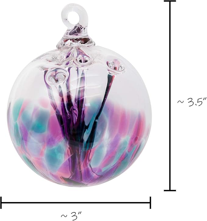 Luke Adams Glass | 3" Mini Glass Tree of Life | Handmade Ornament | Hanging Garden Gazing Ball | Indoor Outdoor Home Décor | (Pink Violet Teal)-Ruum Studio Home