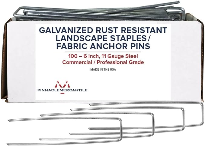 Pinnacle Mercantile USA Made 100 Pack Garden Landscape Staples Weed Barrier Fabric Stakes Galvanized 6 inch Pins Anti Rust Sod Staple 11 Gauge Steel-Ruum Studio Home
