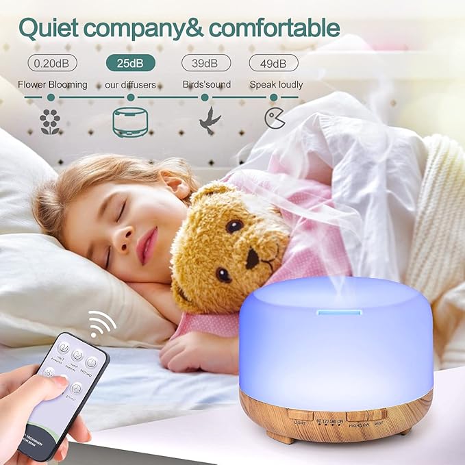 YIKUBEE Oil Diffuser with Essential Oils Set, 500ml Diffuser, 6x10mL Essential for diffusers for Home, Aromatherapy Humidifier, Diffusers for Essential Oils Large Room-Ruum Studio Home