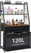 Laundry Hamper Laundry Basket with 3 Section Pull-Out Rolling Bags & 2-Tier Storage Shelf, Laundry Sorter for Organization and Storage with 2 Drawers for Laundry Room, Bathroom-Ruum Studio Home