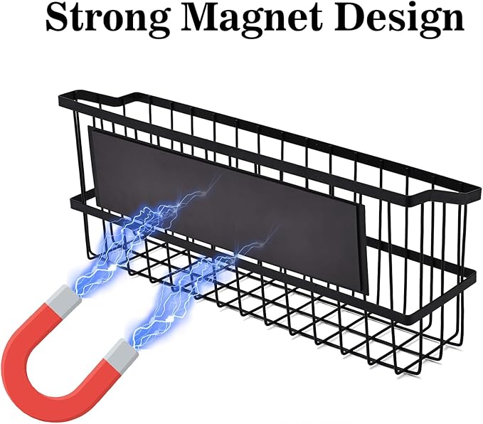 Magnetic Storage Basket, Large Magnetic Fridge Basket with Strong Magnet for Kitchen Laundry Room Office School Organization and Home Dryer Ball Storage, 14.96"x3.74"x5.91"-Ruum Studio Home