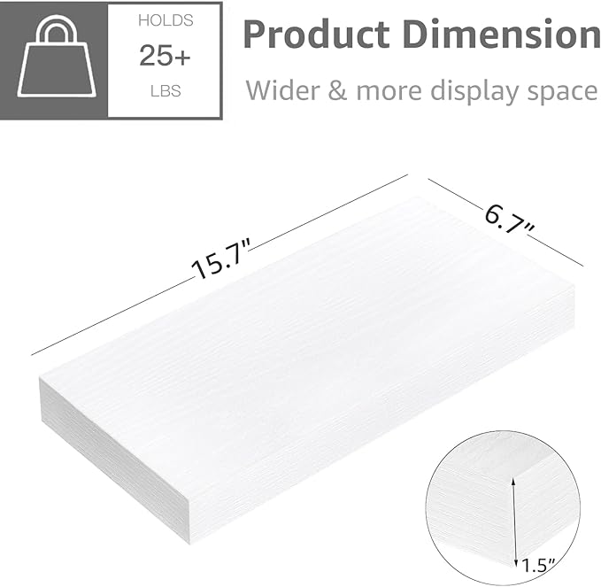 QEEIG Floating Shelves for Wall Bathroom Shelf Bedroom Kitchen Living Room Hanging Book Shelves Small Farmhouse Decor 16 inch Set of 3, White (015-W3)-Ruum Studio Home