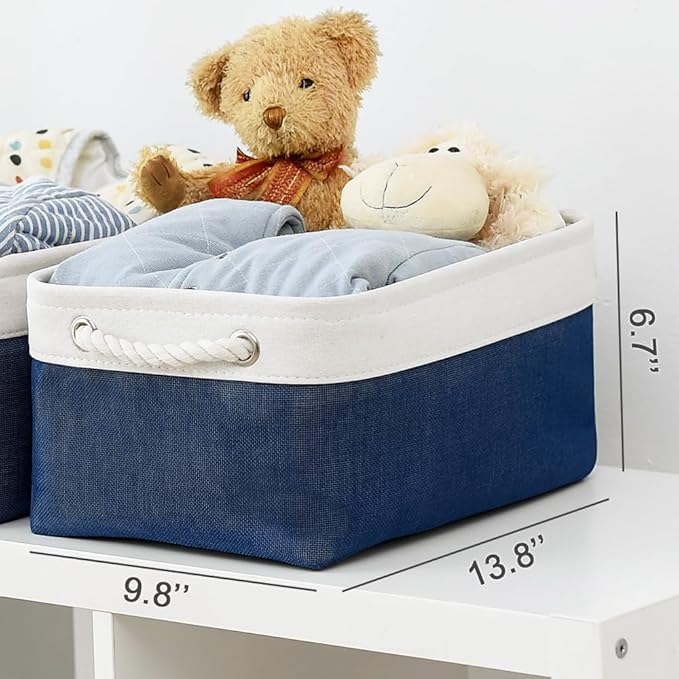 TheWarmHome Storage Basket for Organizing - Medium 3 Pack 14x10x7 inch Fabric Storage Cubes for Shelves with Rope, Collapsible Storage Bin for Organizer Closet Cloth Gift Toy (White & Jean Blue)-Ruum Studio Home