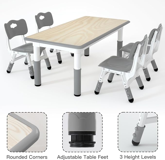 Kids Study Table and 4 Chairs Set,Height Adjustable Table and Chairs for Children and Toddlers,47.2"X23.6"Graffiti Desktop,Suitable for Daycare,Classrooms, Home-Ruum Studio Home