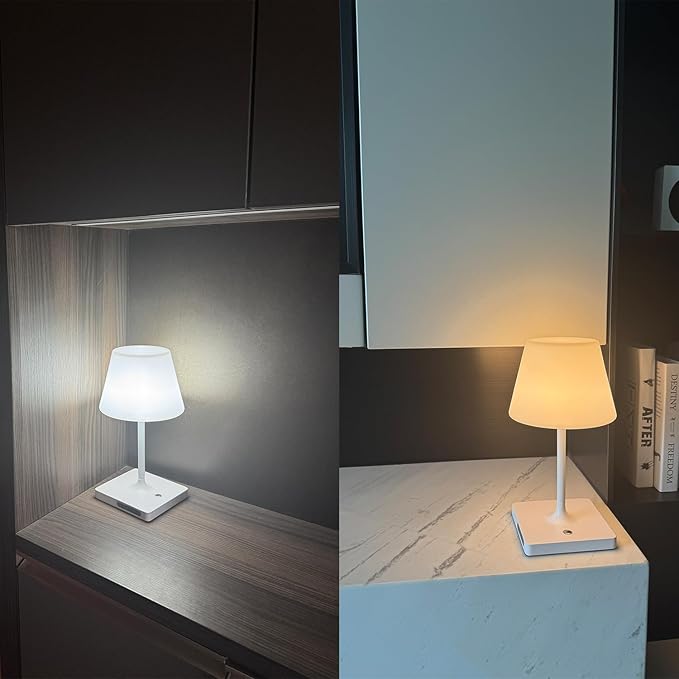 Cordless Table lamp, Outdoor Battery Operated Rechargeable Desk lamp,Waterproof Shower Lamp,4000mAh LED 3 Colors Small Wireless lamp for Kitchen Counter -White-Ruum Studio Home