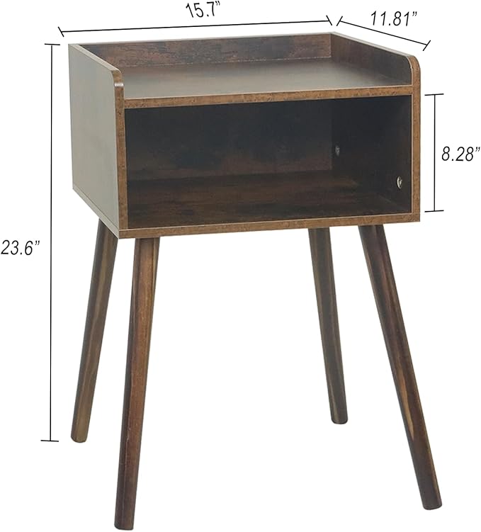 MaxSmeo Night Stand Set 2, Mid Century Modern Side Table Bedroom with Storage, Small End Bedside Table Set of 2 with Solid Wood Legs for Living Room, Office Small Spaces (Rustic Brown)-Ruum Studio Home